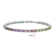 Romantic Multicolor Gemstone Heart Tennis Bracelet in Sterling Silver 7 Inch