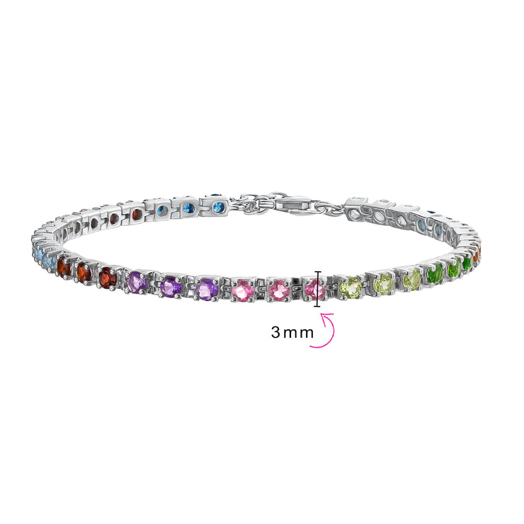 Romantic Multicolor Gemstone Heart Tennis Bracelet in Sterling Silver 7 Inch