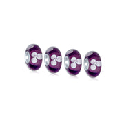 Set of 4 White Purple Flower Murano Glass Spacer Charm Bead Sterling Silver Core
