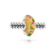 Set of 2 Multi-Color Gold Foil Murano Glass Charm Bead 3D Lampwork Flower Silver