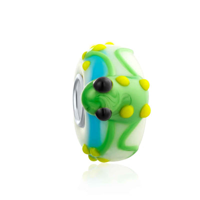 Green Yellow Toad Frog Glass Charm Bead for European Bracelet 3D Lampwork Murano