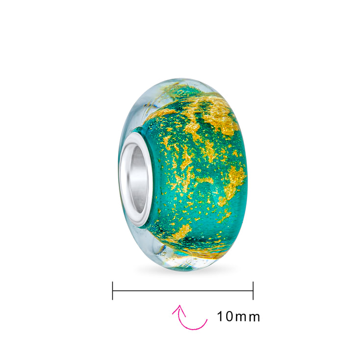 Set of 4 Murano Glass Charm Bead Blue Red Purple Green Gold Foil for Bracelet