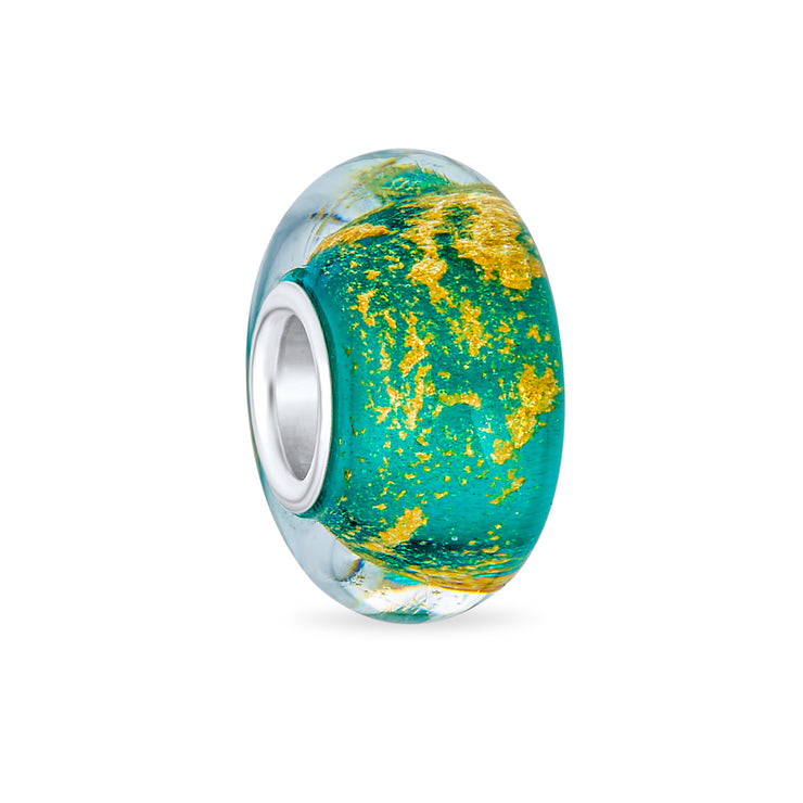 Set of 4 Murano Glass Charm Bead Blue Red Purple Green Gold Foil for Bracelet