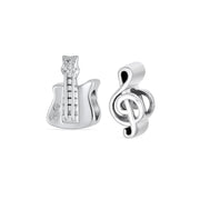 Set of 2 Music Notes G Clef & Electric Guitar Charm Bead Sterling Silver