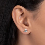 Set of 2 Small Nautical Sail Boat and Ship Wheel Stud Earrings Sterling Silver