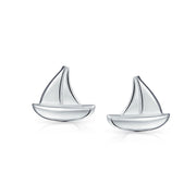 Set of 2 Small Nautical Sail Boat and Ship Wheel Stud Earrings Sterling Silver