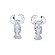 Set of 2 Nautical Ocean Marine Life Lobster and Octopus Stud Earrings Silver