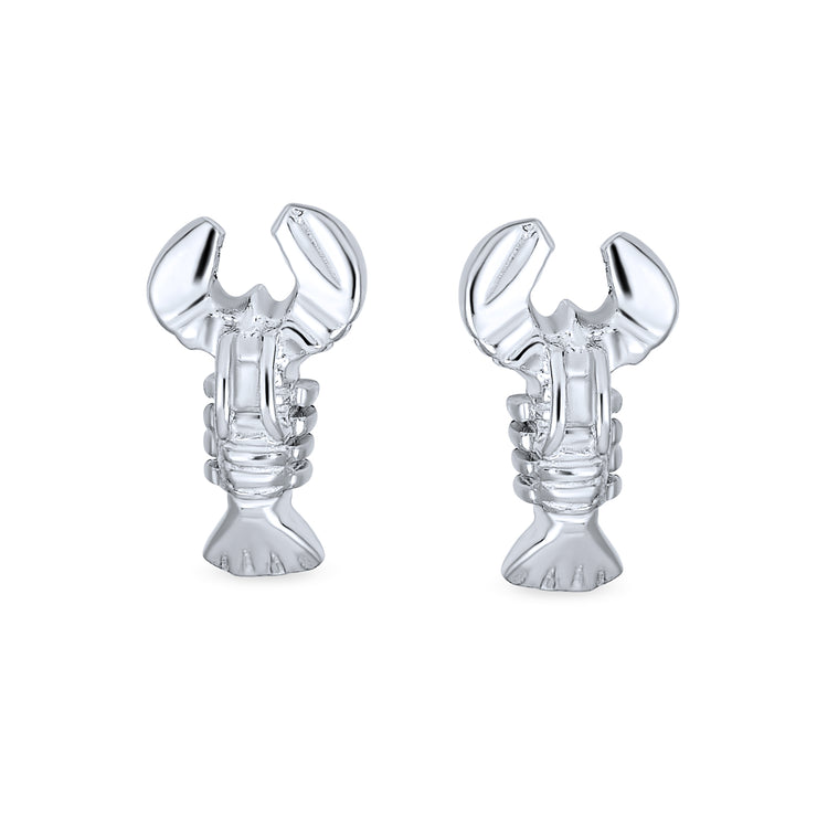 Set of 2 Nautical Ocean Marine Life Lobster and Octopus Stud Earrings Silver