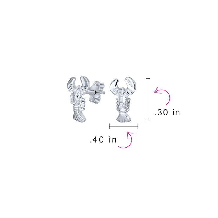 Petite Nautical Beach Vacation Lobster Stud Earrings in Sterling Silver