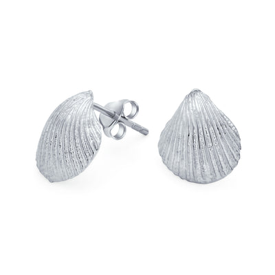 Hawaiian Nautical Cockle Seashell Stud Earrings in Sterling Silver