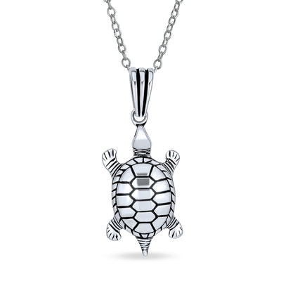 Unisex Nautical Sea Tortoise Pendant Necklace in Oxidized Sterling Silver