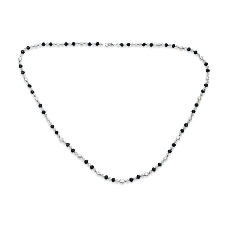Black White Freshwater Cultured Pearl Silver Plated Wrap Long Necklace
