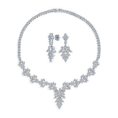 Bridal Jewelry Set Art Deco Marquise Leaf CZ Choker Necklace & Earrings Wedding