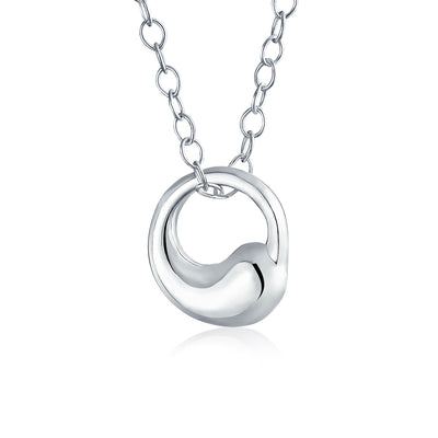 Modern Swirl Geometric Karama Circle Pendant Necklace in Sterling Silver