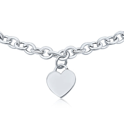 Substantial Heart Tag Pendant Necklace Sterling Silver 16" for Teens Made Italy