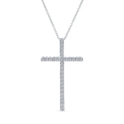 Latin Cross Pendant Cubic Zirconia CZ Necklace Sterling 1.75 Inch