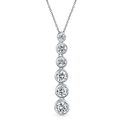 Classic Bridal Graduated Bubble Round Bezel CZ Pendant Necklace Sterling Silver