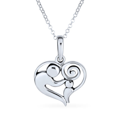 Family Heart Shape Pendant Necklace for Mom or Wife Sterling Silver