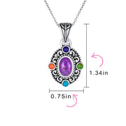 Oval Created Purple Turquoise Gemstone Pendant .925Sterling Silver