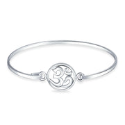 Aum Om Ohm Sanskrit Charm Bangle Cuff Bracelet .925 Sterling Silver