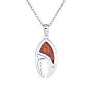 Nautical Be My Lobster Red Opal Crab Claw Dangle Pendant .925 Silver