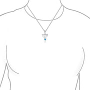 Menorah Star Jewish Pendant Blue Created Opal Necklace Sterling Silver