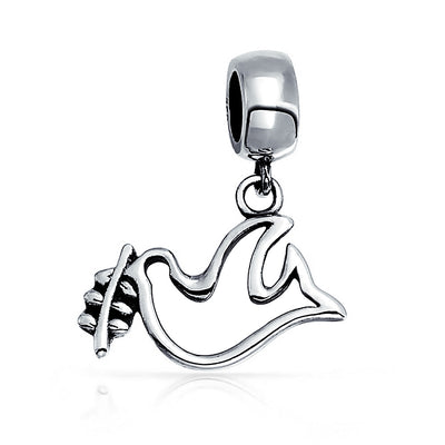 World Peace Dove Dangle Charm Bead Sterling Silver for European Bracelets