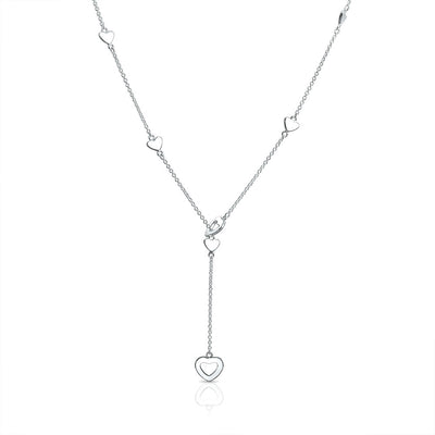 Simple Chain Long Linear Open Hearts Dangle Lariat Pendant Y Necklace 925 Silver