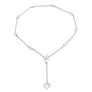 Open Heart Lariat Pendant Y Necklace .925 Sterling Silver 17 Inch