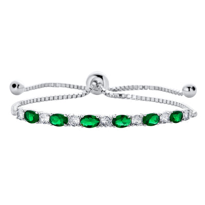 Alternating Oval Green Round Clear CZ Tennis Bracelet Bolo Style