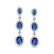 Traditional Blue Triple Halo AAA CZ Sapphire Chandelier Earrings Silver Plated