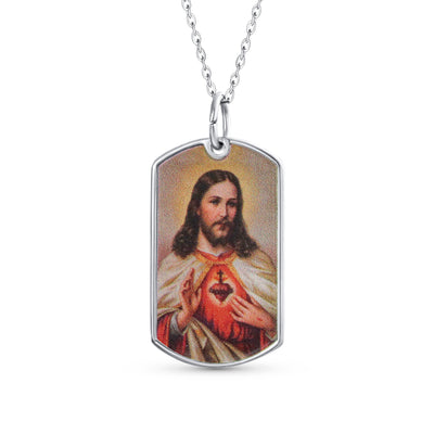 Religious Sacred Heart Of Jesus Christ Photo Dog Tag Pendant 925 Sterling Silver