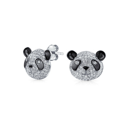 Whimsical CZ Stud Earrings: Panda Bear Cubic Zirconia in Sterling Silver