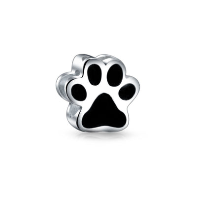 Black Paw Print Charm Bead for Pet Lovers - Fits European Bracelet