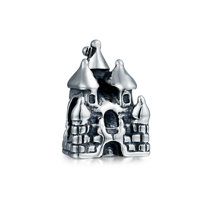 Set of 2 Fairytale Castle & Princess Queen Crown Pink Fuchsia Crystal Bead Charm