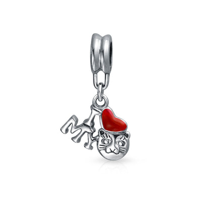 Kitten Pet Red Heart 'I Love My Cat' Dangle Charm Bead for European Bracelet