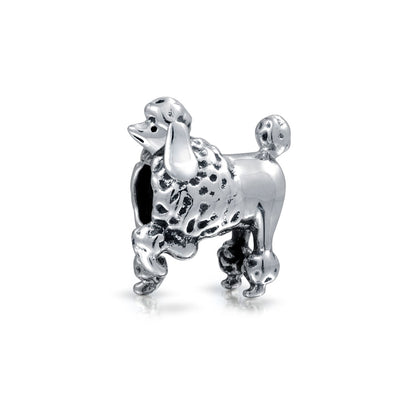 Poodle Dog Bead Charm for Animal Lover European Bracelet .925 Sterling Silver