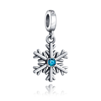 Christmas Charm Bead Ice Blue Crystal Snowflake for Winter Holiday Bracelets