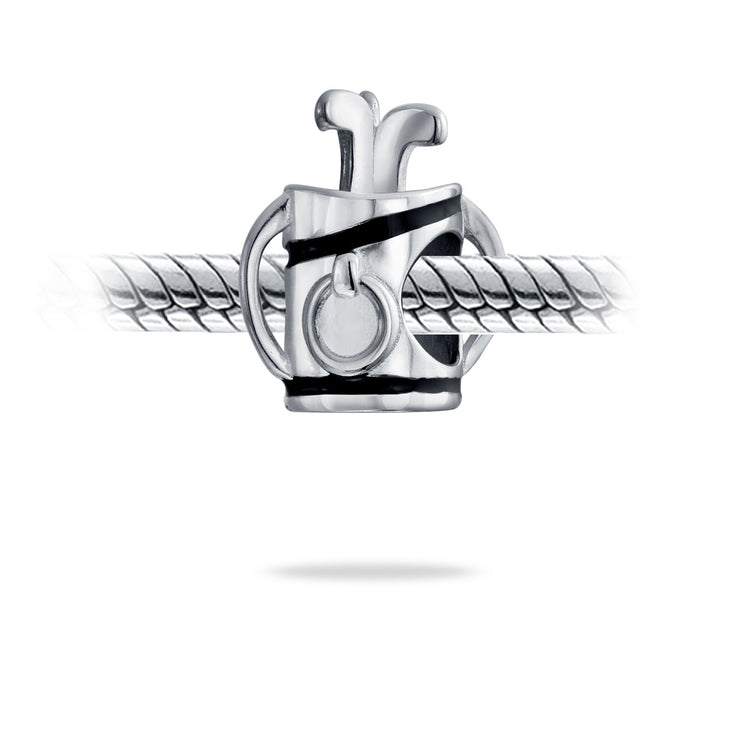 Set of 2 Golf Ball Golf Bag Clubs Charm Bead Sterling Silver for Bracelet