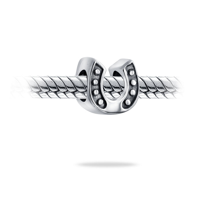 Set of 2 Lucky Horseshoe Charm Bead Sterling Silver for European Bracelet