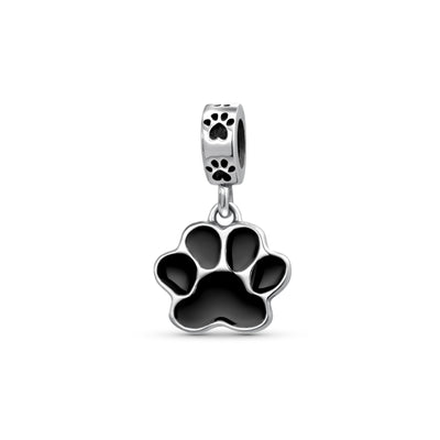 BFF Pet Lover Black Dog Cat Paw Print Dangle Charm Bead for European Bracelet