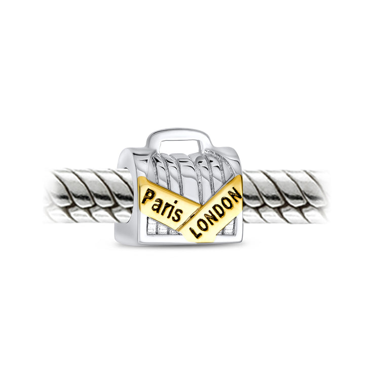 Set of 2 London Travel Suitcase Luggage Paris Eiffel Tower Dangle Charm Bead