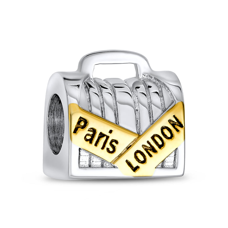 Set of 2 London Travel Suitcase Luggage Paris Eiffel Tower Dangle Charm Bead
