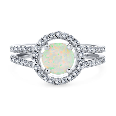 Halo 3CT Circle Solitaire White Opal Engagement Ring Sterling Silver