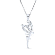 Fairy Angel Cubic Zirconia CZ Pendant .925 Sterling Silver Necklace