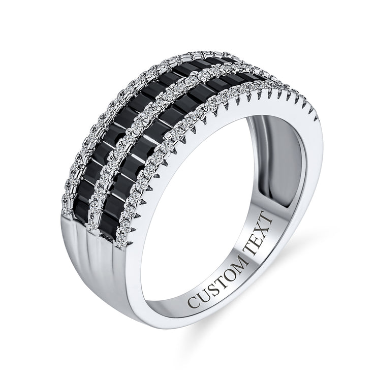 Pave Cubic Zirconia Cocktail Statement Ring Two Tone Black & White Eternity Band