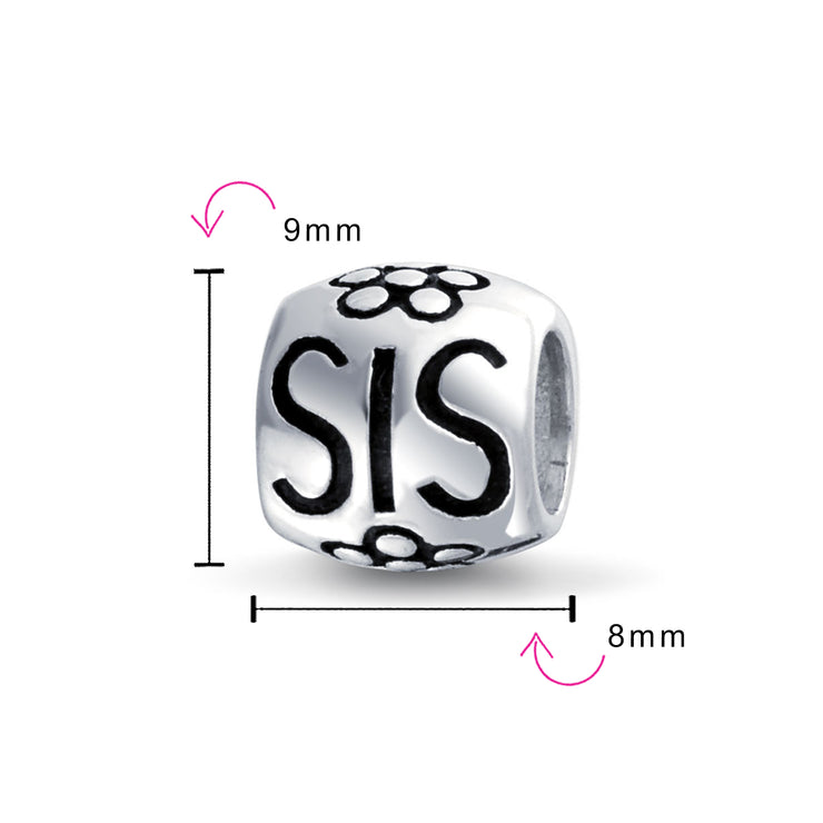 Set of 2 SIS and Heart Flower Filigree Round Bouquet Barrel Charm Bead Silver
