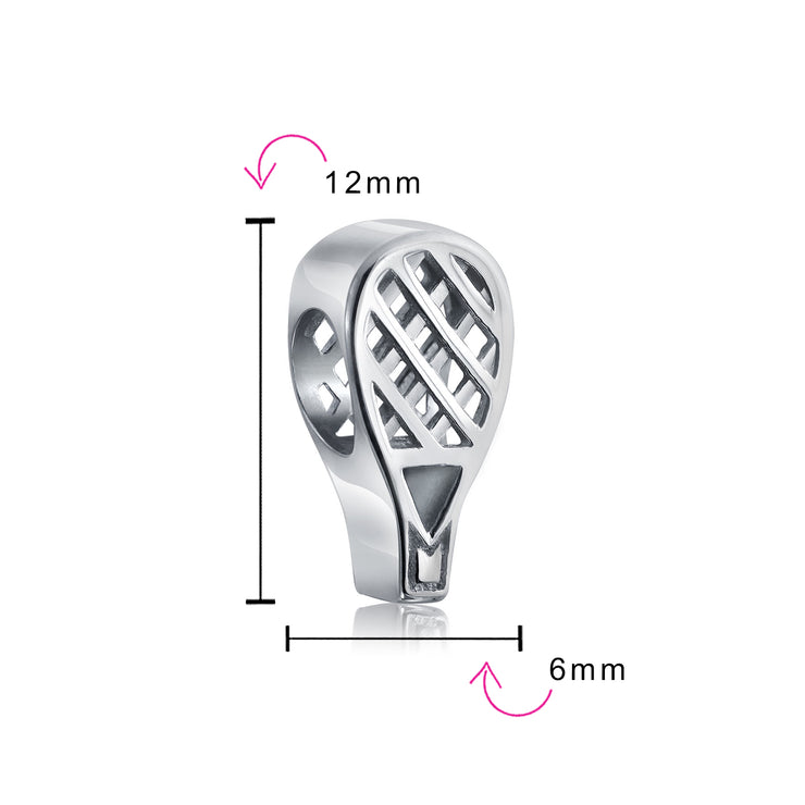 Set of 2 Sports Champion Trophy Dangle Tennis Racquet Charm Bead Sterling Silver
