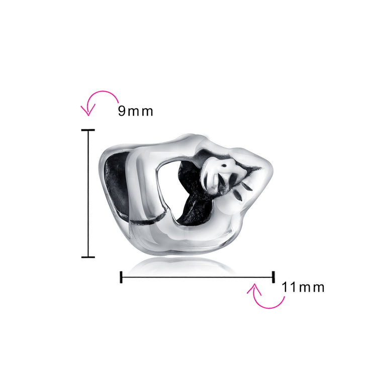 Set of 2 Black White Yin Yang Yogi Gymnastics Yoga Pose Charm Bead Enamel Silver
