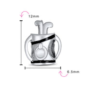 Set of 2 Golf Ball Golf Bag Clubs Charm Bead Sterling Silver for Bracelet